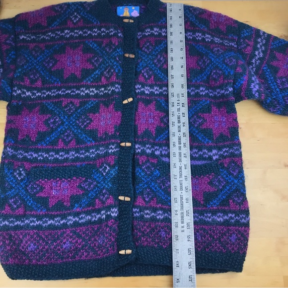 SOLD - Newari Wool Nepal Hand Knit Heavy Cardigan Sweater w/ Pockets size M - Picture 16 of 16